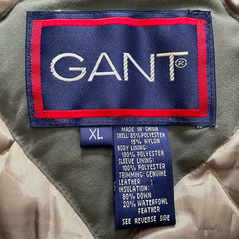 Men’s XL Olive Green Puffer Jacket Genuine Leather Collar Gant Jacket - Picture 6 of 10